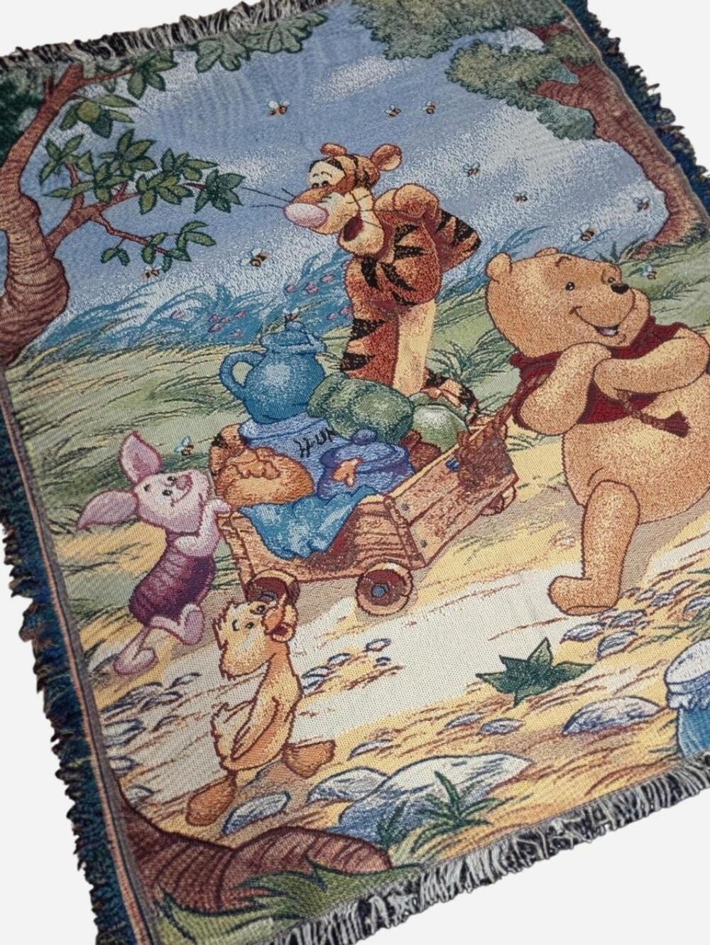 Vintage Disney tapestry throw blanket Winnie the Pooh Tigger Piglet Honey